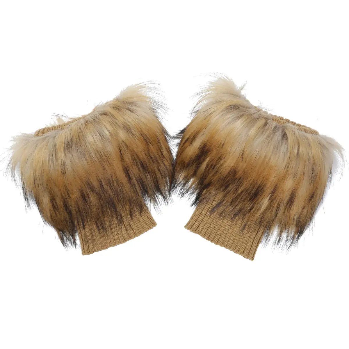 LA CARRIE Women's Faux Fur Plush Leg Warmers - Nature With Black Tips | One Size (7.87 inches Knit Length) - main product image