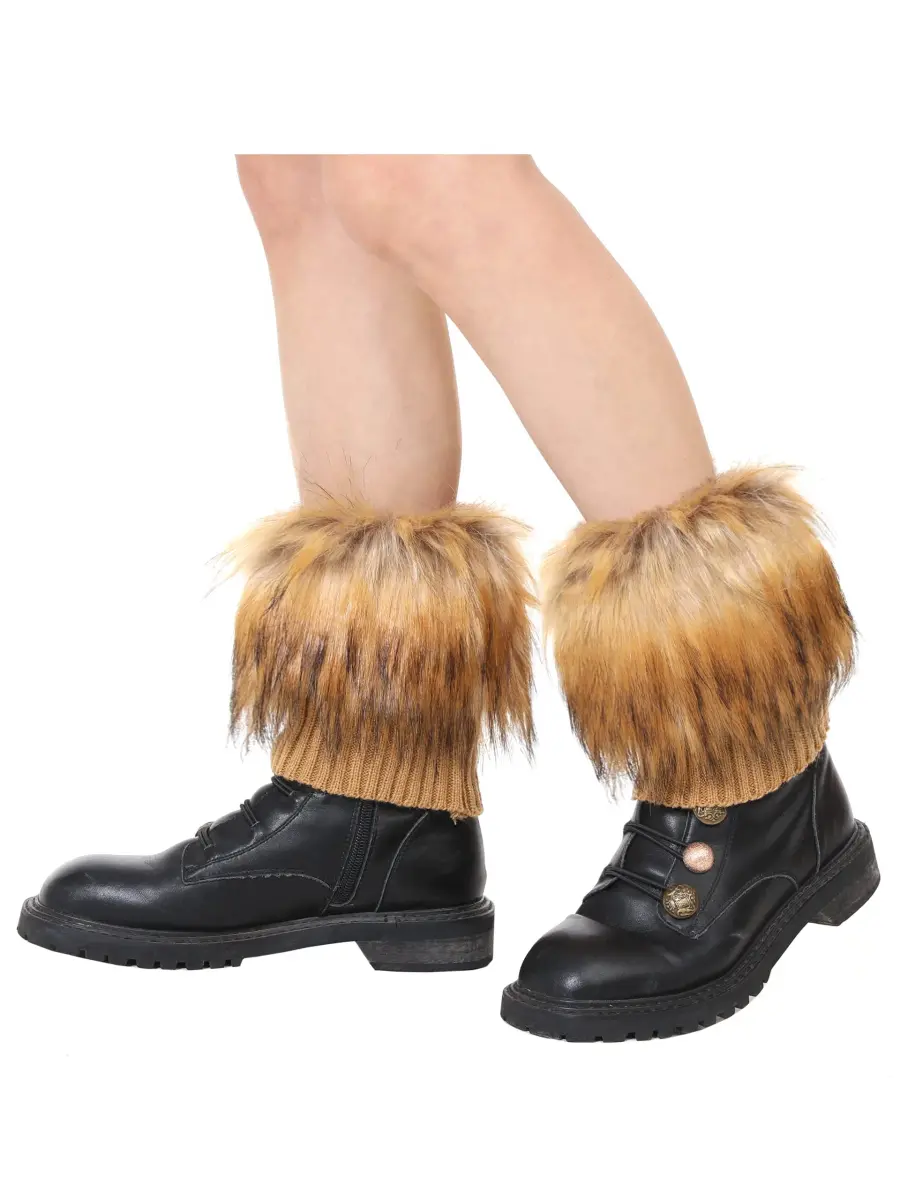 LA CARRIE Women's Faux Fur Plush Leg Warmers - Nature With Black Tips | One Size (7.87 inches Knit Length) - view 5