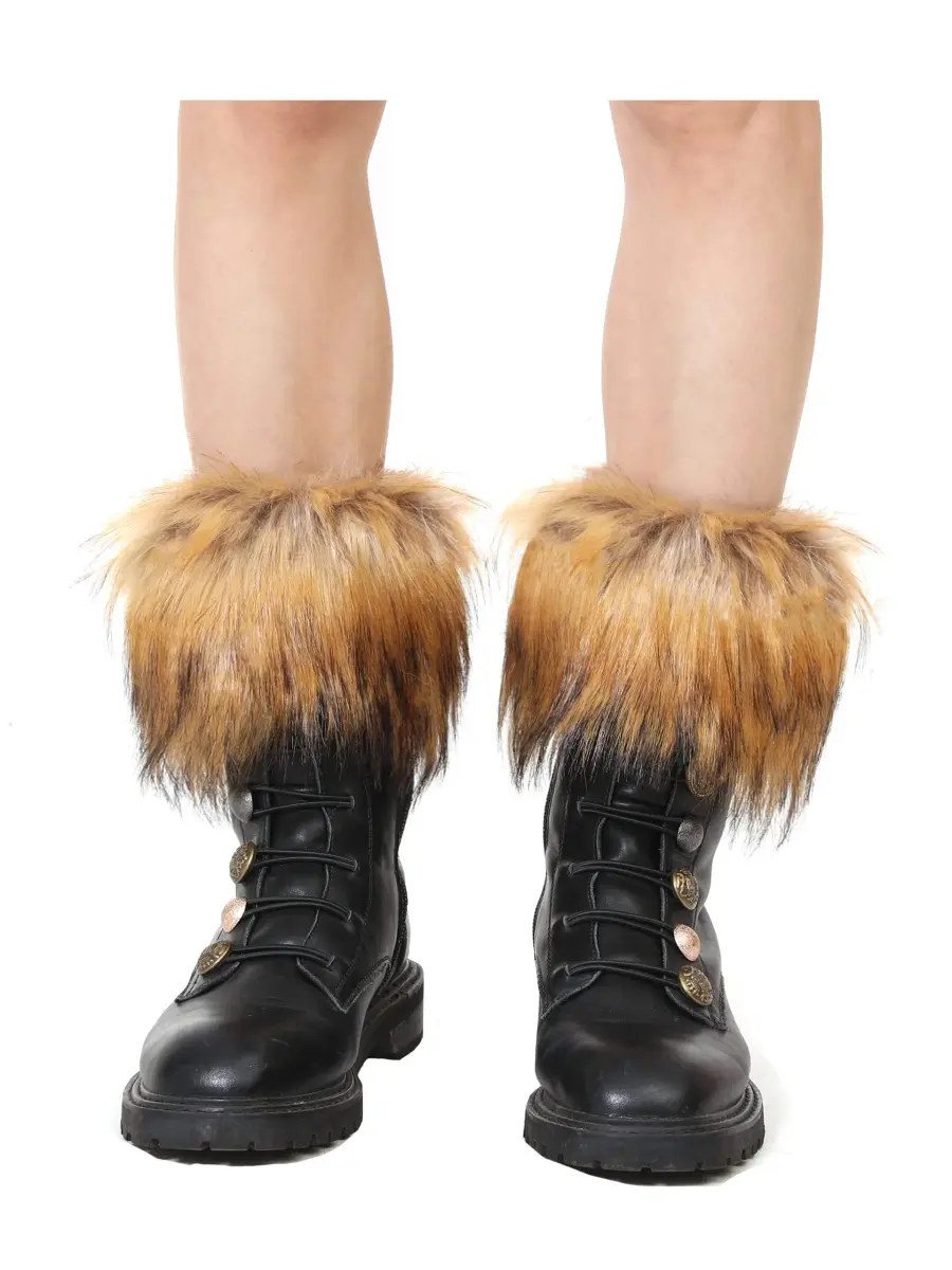 LA CARRIE Women's Faux Fur Plush Leg Warmers - Nature With Black Tips | One Size (7.87 inches Knit Length) - view 2