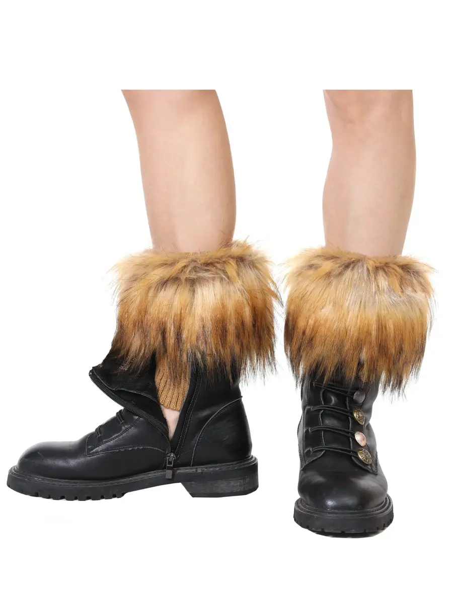LA CARRIE Women's Faux Fur Plush Leg Warmers - Nature With Black Tips | One Size (7.87 inches Knit Length) - view 3