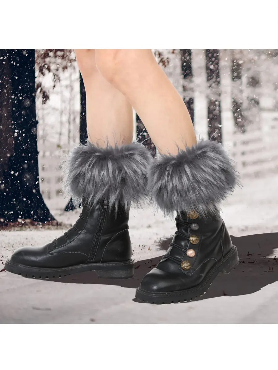 LA CARRIE Women's Faux Fur Plush Leg Warmers - Grey With Tips | One Size (15.9 cm loop, 19.8 cm knit) - view 6