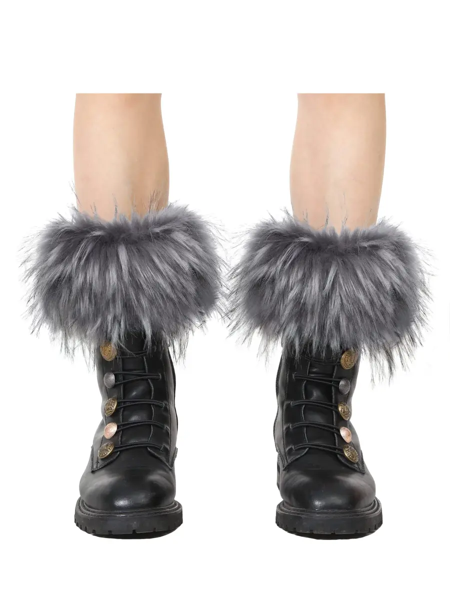 LA CARRIE Women's Faux Fur Plush Leg Warmers - Grey With Tips | One Size (15.9 cm loop, 19.8 cm knit) - view 2