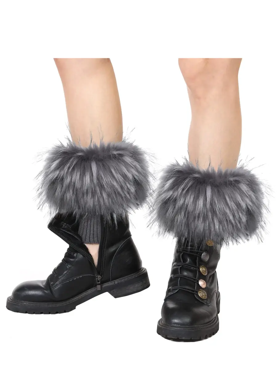 LA CARRIE Women's Faux Fur Plush Leg Warmers - Grey With Tips | One Size (15.9 cm loop, 19.8 cm knit) - view 3