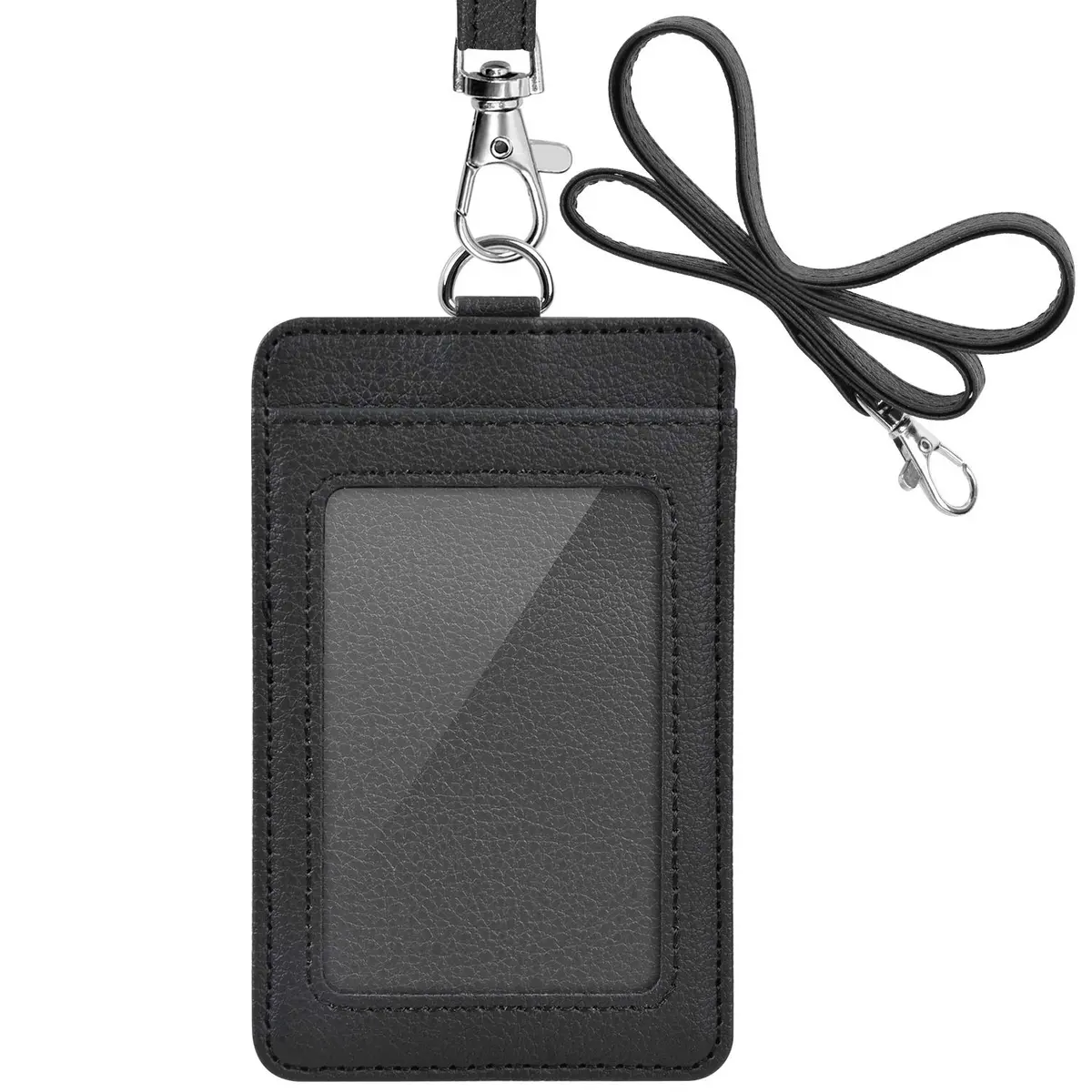 Life-Mate PU Leather ID Badge Holder with Clear ID Window & PU Leather Lanyard in Black | Durable, Stylish & Versatile - main product image