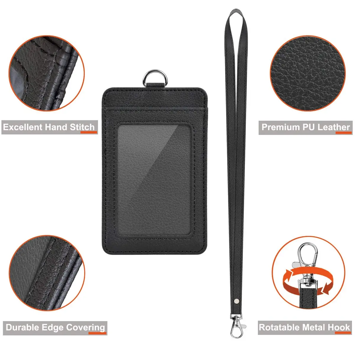 Life-Mate PU Leather ID Badge Holder with Clear ID Window & PU Leather Lanyard in Black | Durable, Stylish & Versatile - view 2