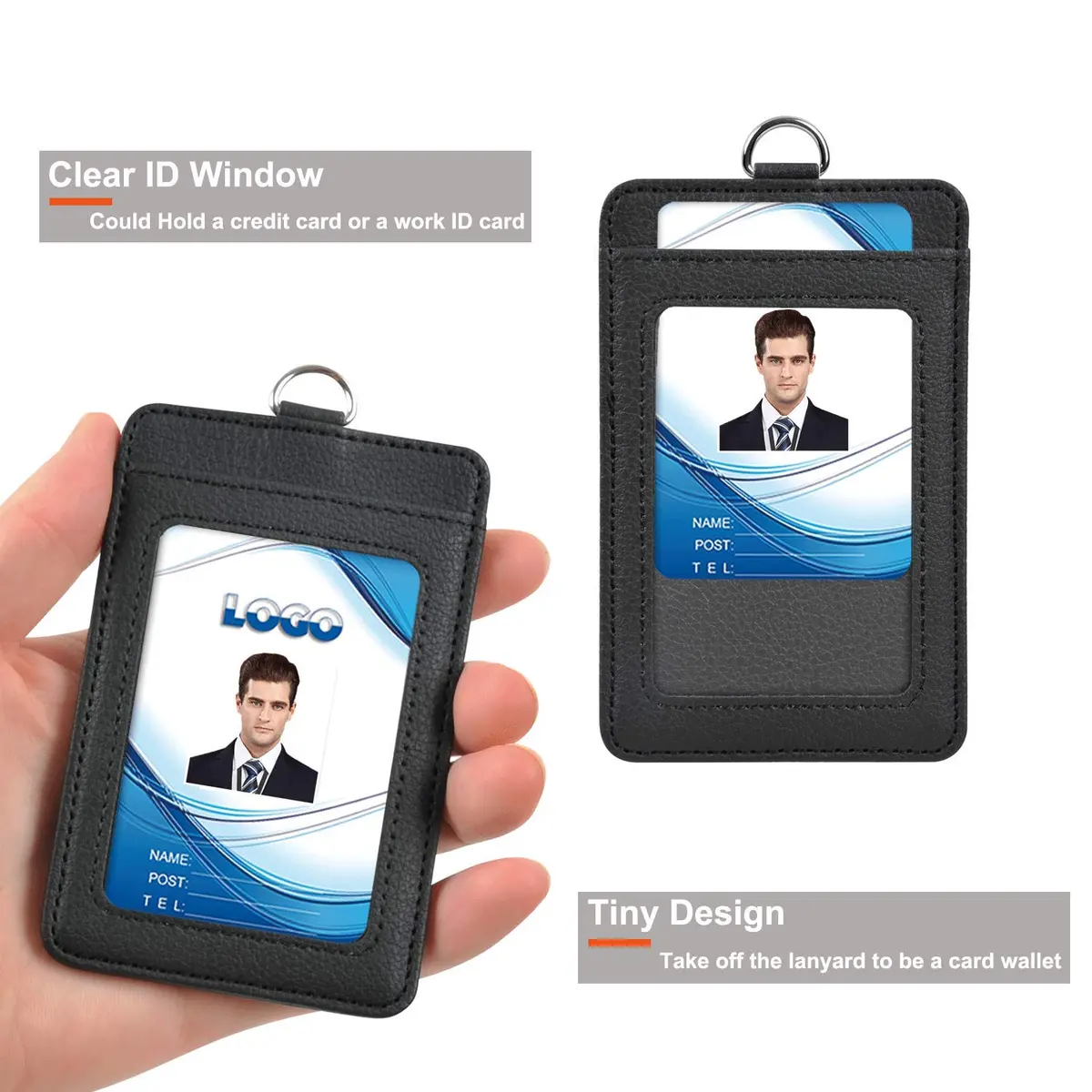 Life-Mate PU Leather ID Badge Holder with Clear ID Window & PU Leather Lanyard in Black | Durable, Stylish & Versatile - view 3