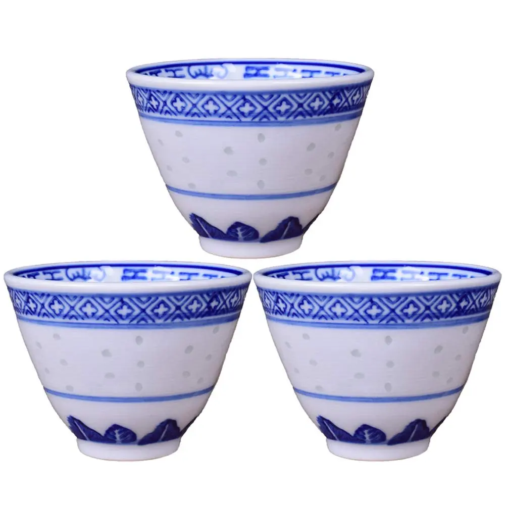 Woonsoon Bone China Tea Cup Set of 3 | 70 ml Traditional Blue-White Design - main product image