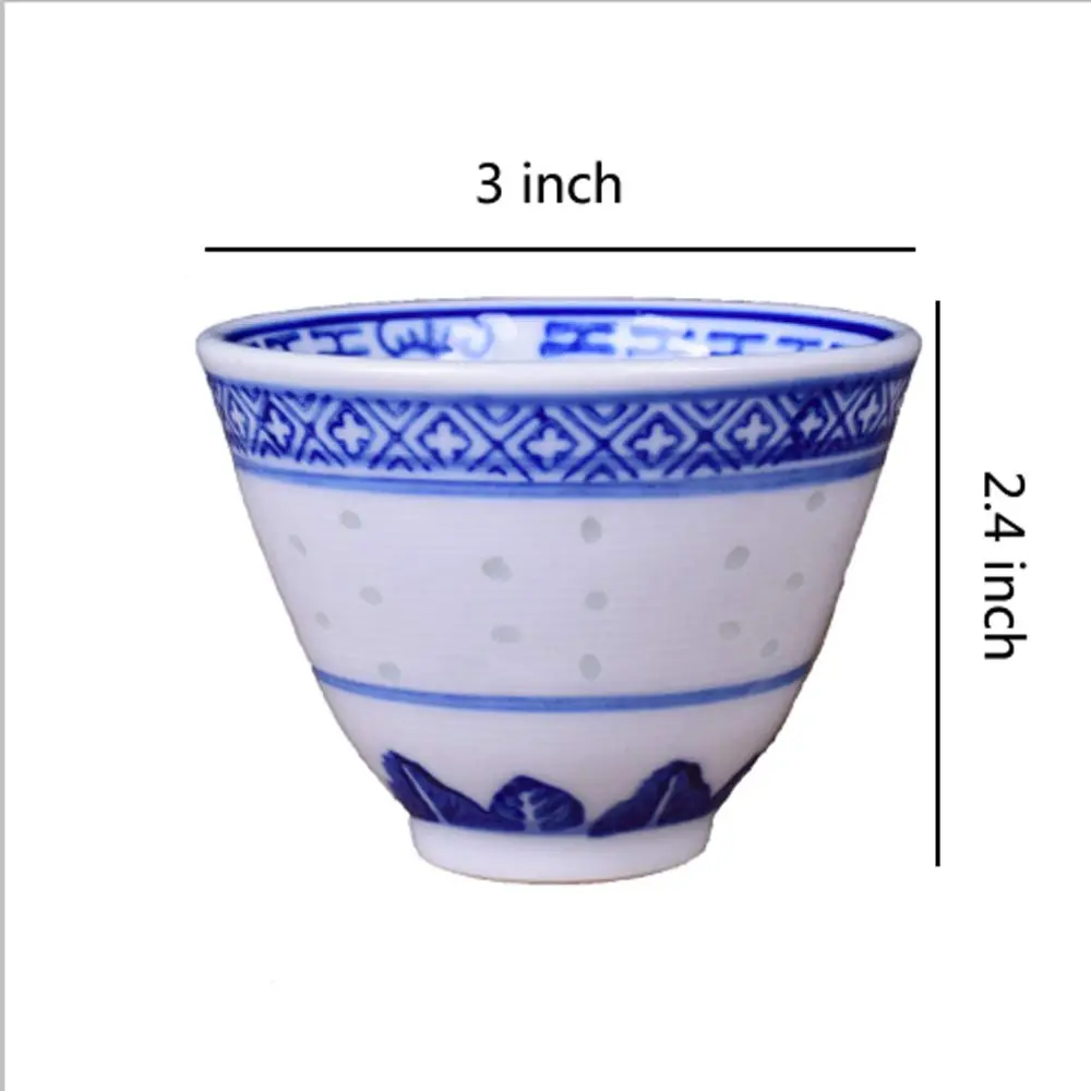 Woonsoon Bone China Tea Cup Set of 3 | 70 ml Traditional Blue-White Design - view 7