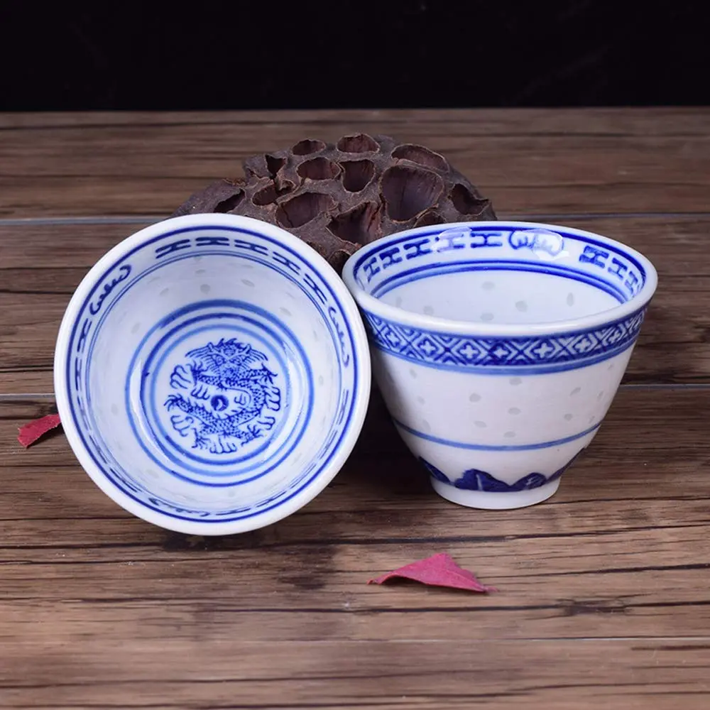 Woonsoon Bone China Tea Cup Set of 3 | 70 ml Traditional Blue-White Design - view 2