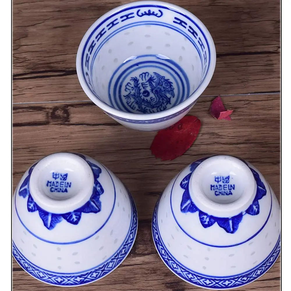 Woonsoon Bone China Tea Cup Set of 3 | 70 ml Traditional Blue-White Design - view 3