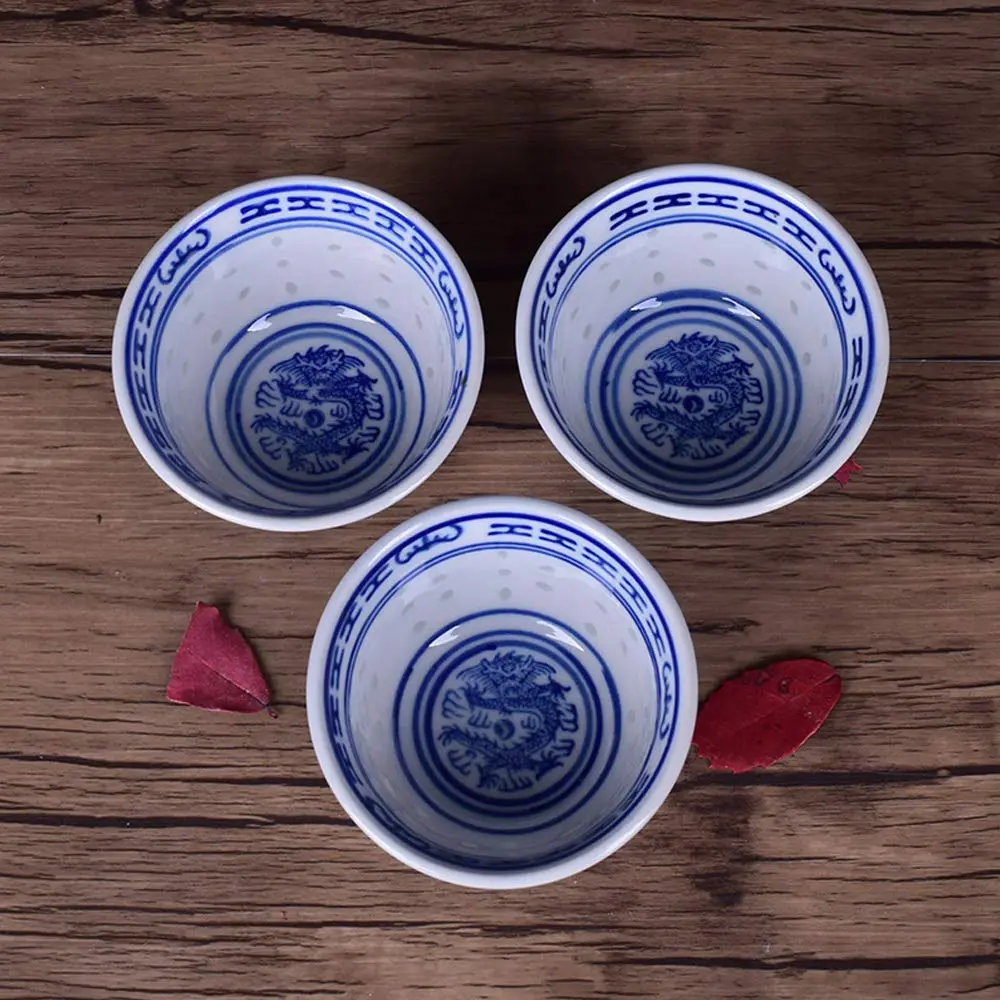 Woonsoon Bone China Tea Cup Set of 3 | 70 ml Traditional Blue-White Design - view 4
