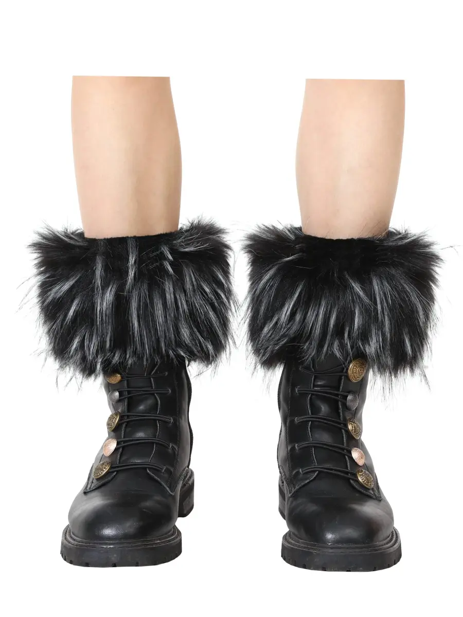 LA CARRIE Faux Fur Plush Leg Warmers Short Fuzzy Leg Cuffs for Women & Girls | Black & White (1 Pair) - view 2