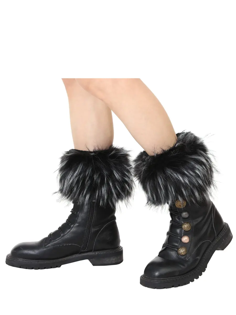 LA CARRIE Faux Fur Plush Leg Warmers Short Fuzzy Leg Cuffs for Women & Girls | Black & White (1 Pair) - view 3