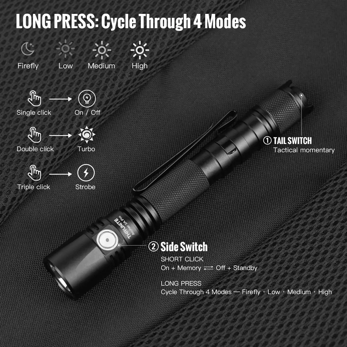 ThruNite Archer 2A Pro Flashlight 1020 Lumens 365M Long-Range Throw | Tactical, USB-C Rechargeable, IPX8 Waterproof - view 3