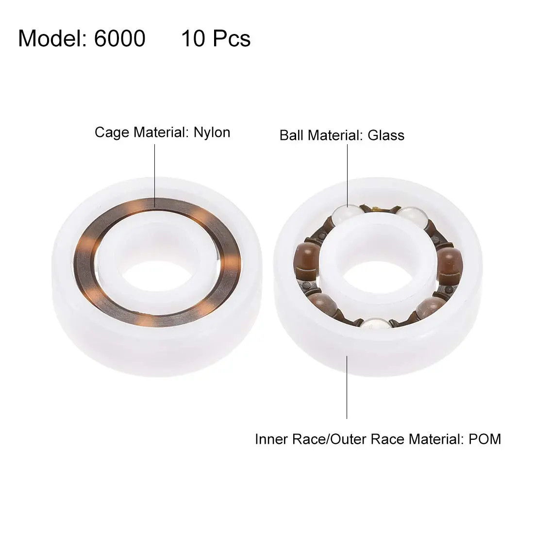 uxcell 6000 Plastic Bearings 10x26x8mm Glass Ball Nylon Cage | High-Speed, Self-Lubricating - view 2