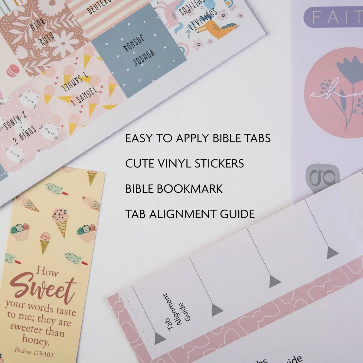 DiverseBee Laminated Bible Tabs for Girls, Kids & Women (Sweet) | Large Print, Durable, Easy Application - view 2