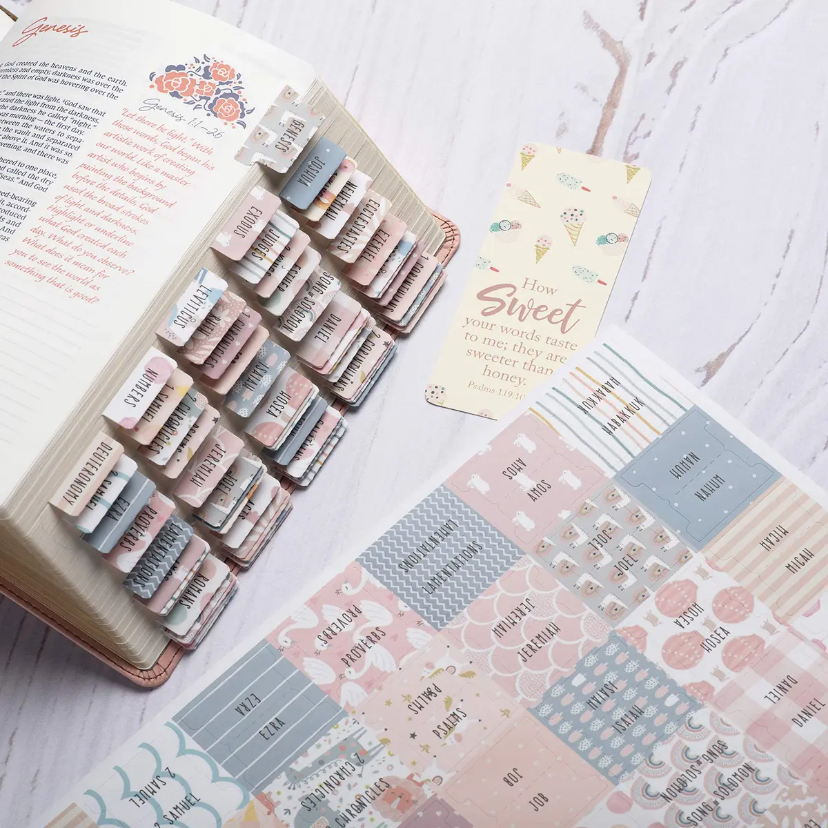 DiverseBee Laminated Bible Tabs for Girls, Kids & Women (Sweet) | Large Print, Durable, Easy Application - view 3