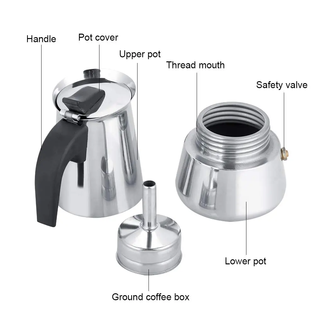 Agatige Moka Espresso Maker 200ml | Stainless Steel Coffee Pot for Stovetop - view 6