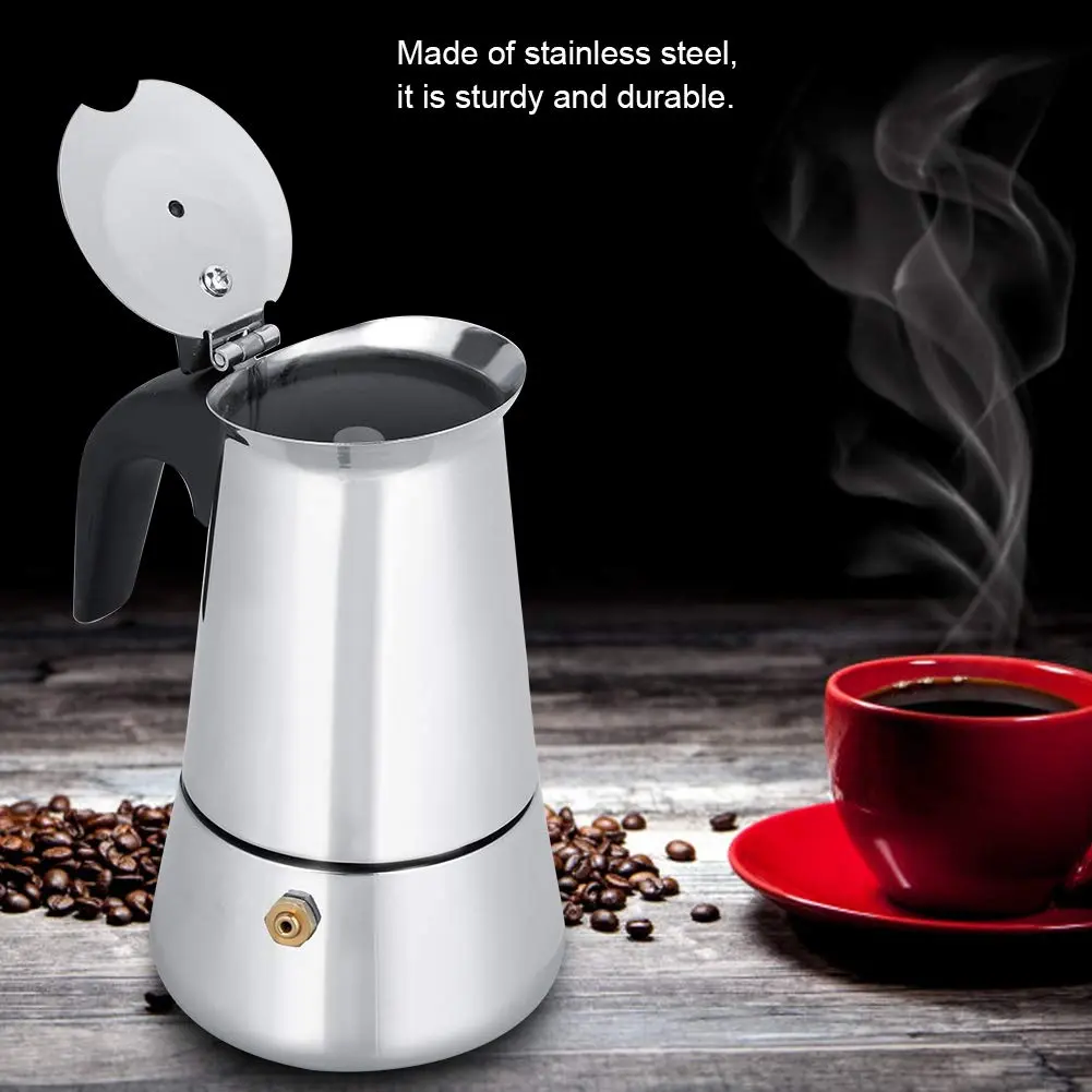 Agatige Moka Espresso Maker 200ml | Stainless Steel Coffee Pot for Stovetop - view 3