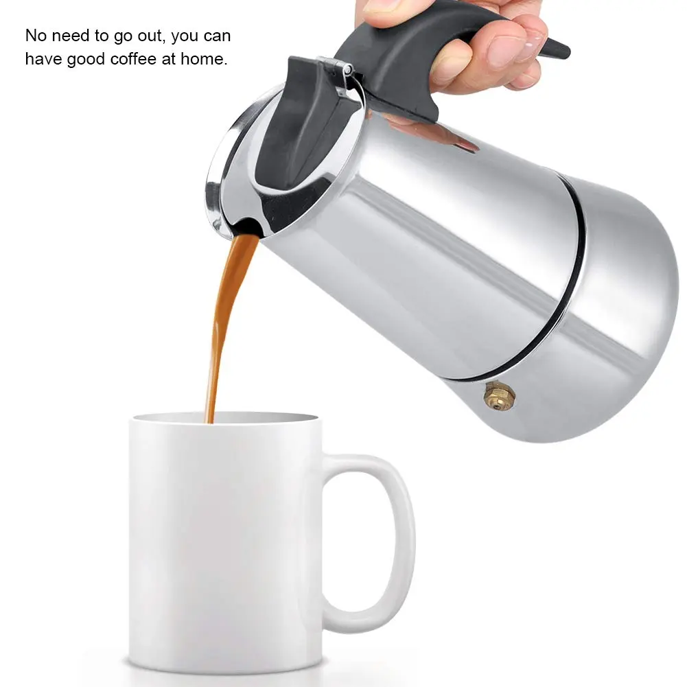 Agatige Moka Espresso Maker 200ml | Stainless Steel Coffee Pot for Stovetop - view 4