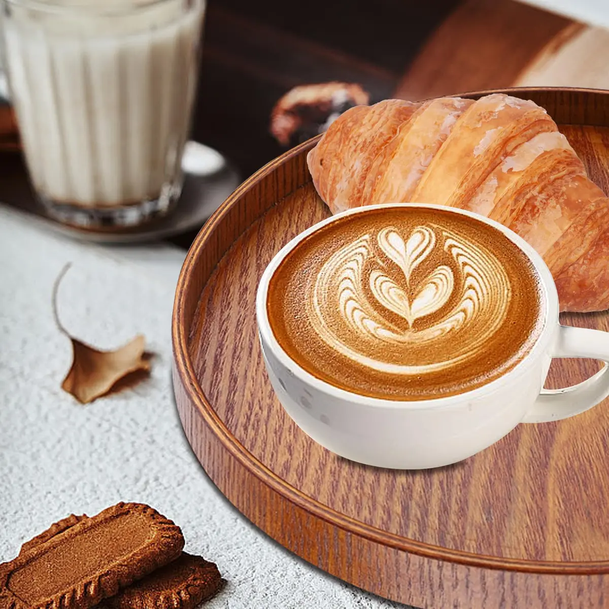 Agatige Round Wooden Serving Tray 21cm | Natural Wood Grain Decor for Home & Party - view 6