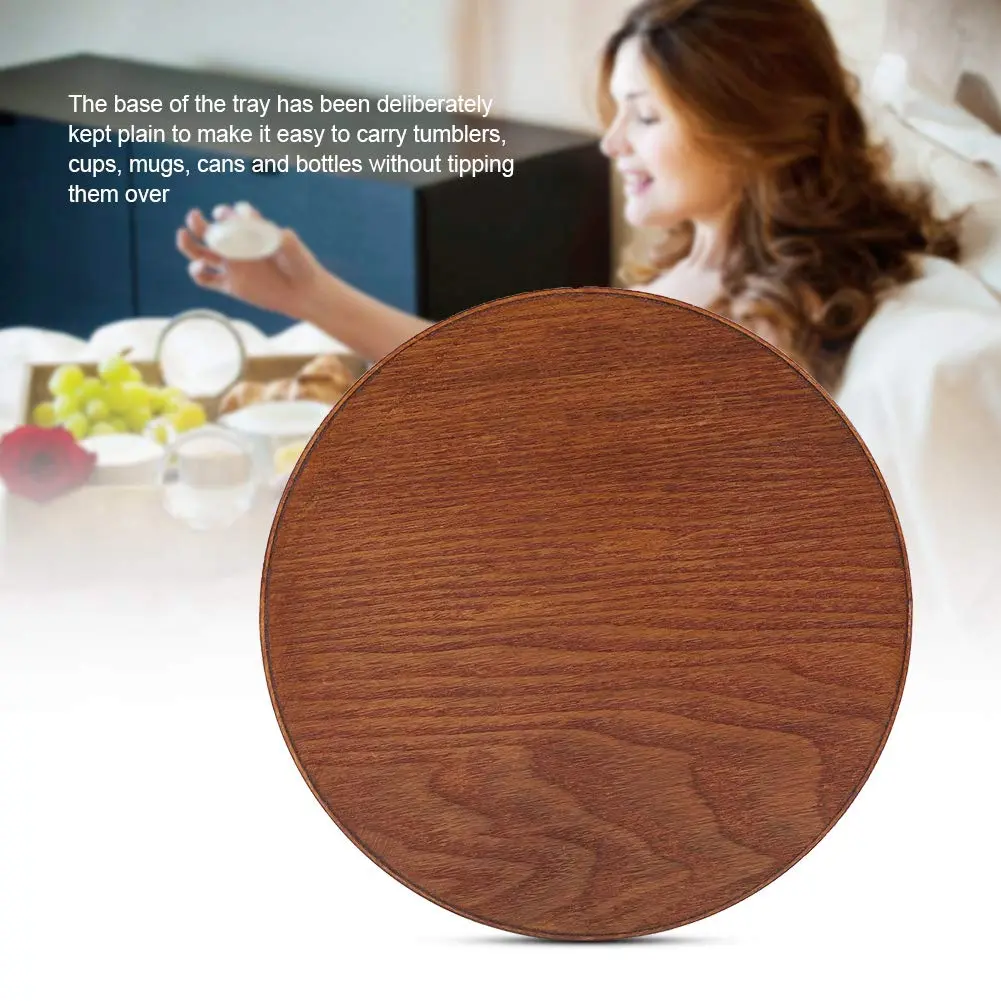 Agatige Round Wooden Serving Tray 21cm | Natural Wood Grain Decor for Home & Party - view 7