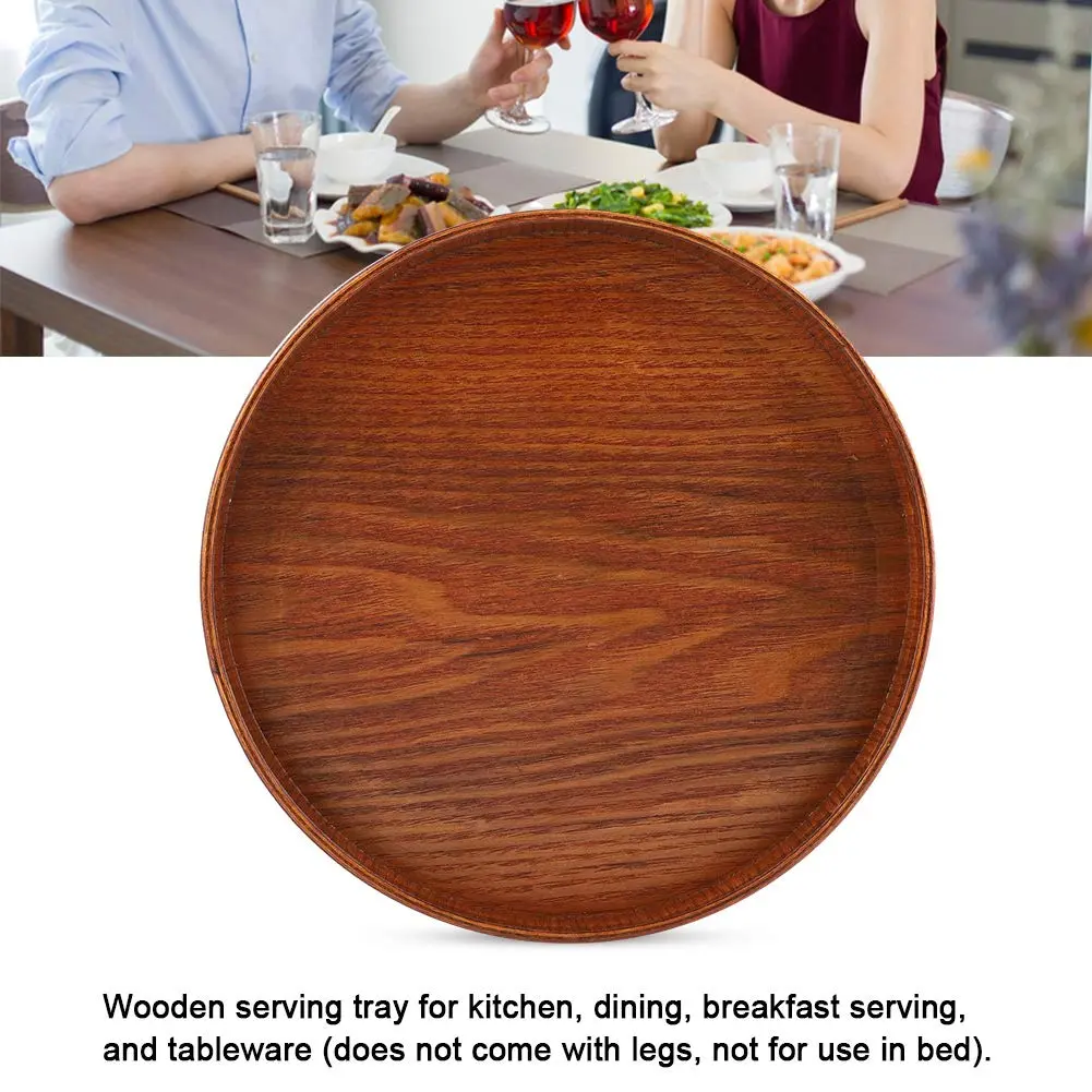 Agatige Round Wooden Serving Tray 21cm | Natural Wood Grain Decor for Home & Party - view 8