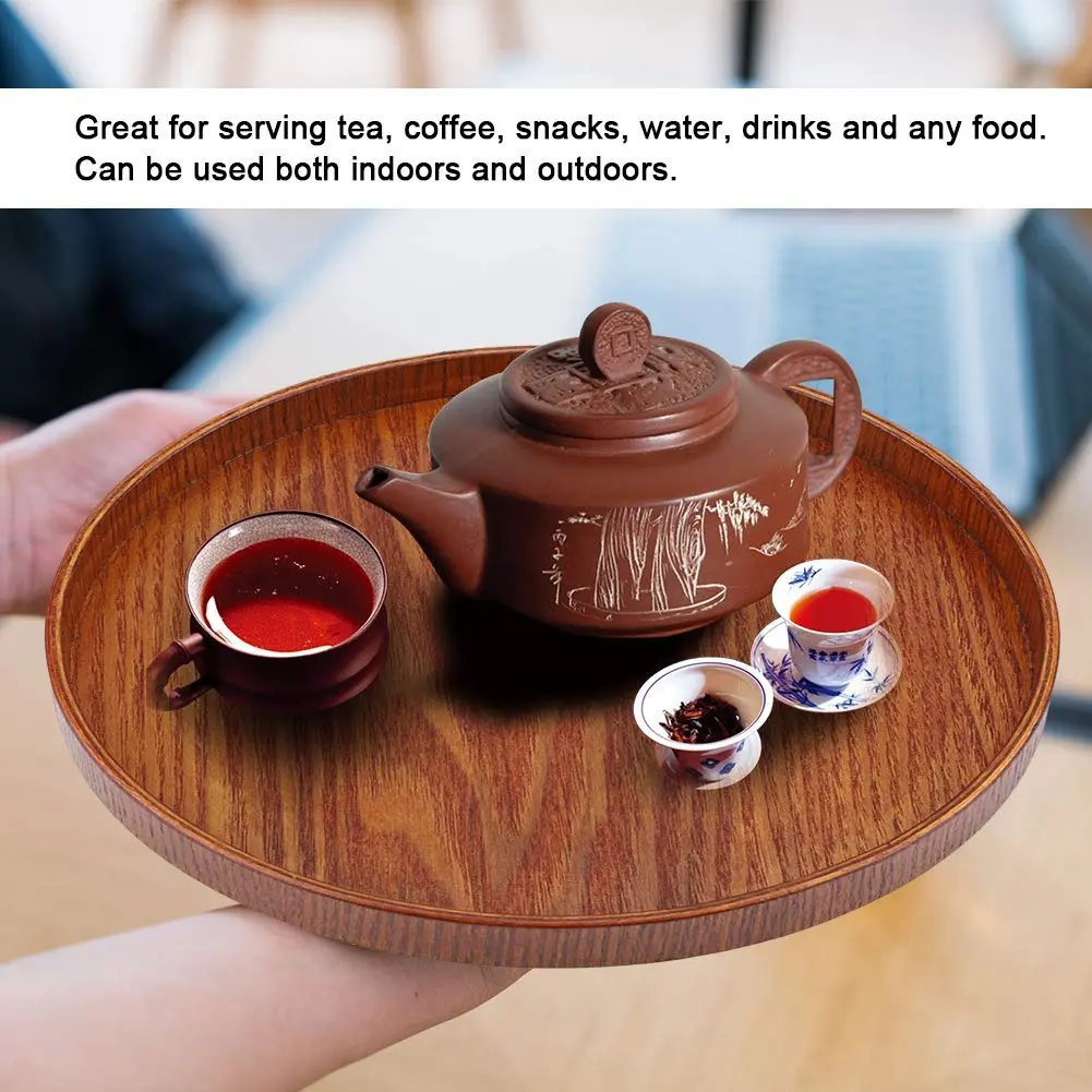 Agatige Round Wooden Serving Tray 21cm | Natural Wood Grain Decor for Home & Party - view 9