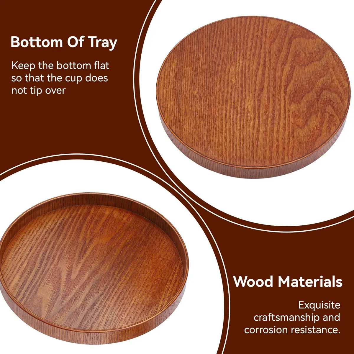 Agatige Round Wooden Serving Tray 21cm | Natural Wood Grain Decor for Home & Party - view 4