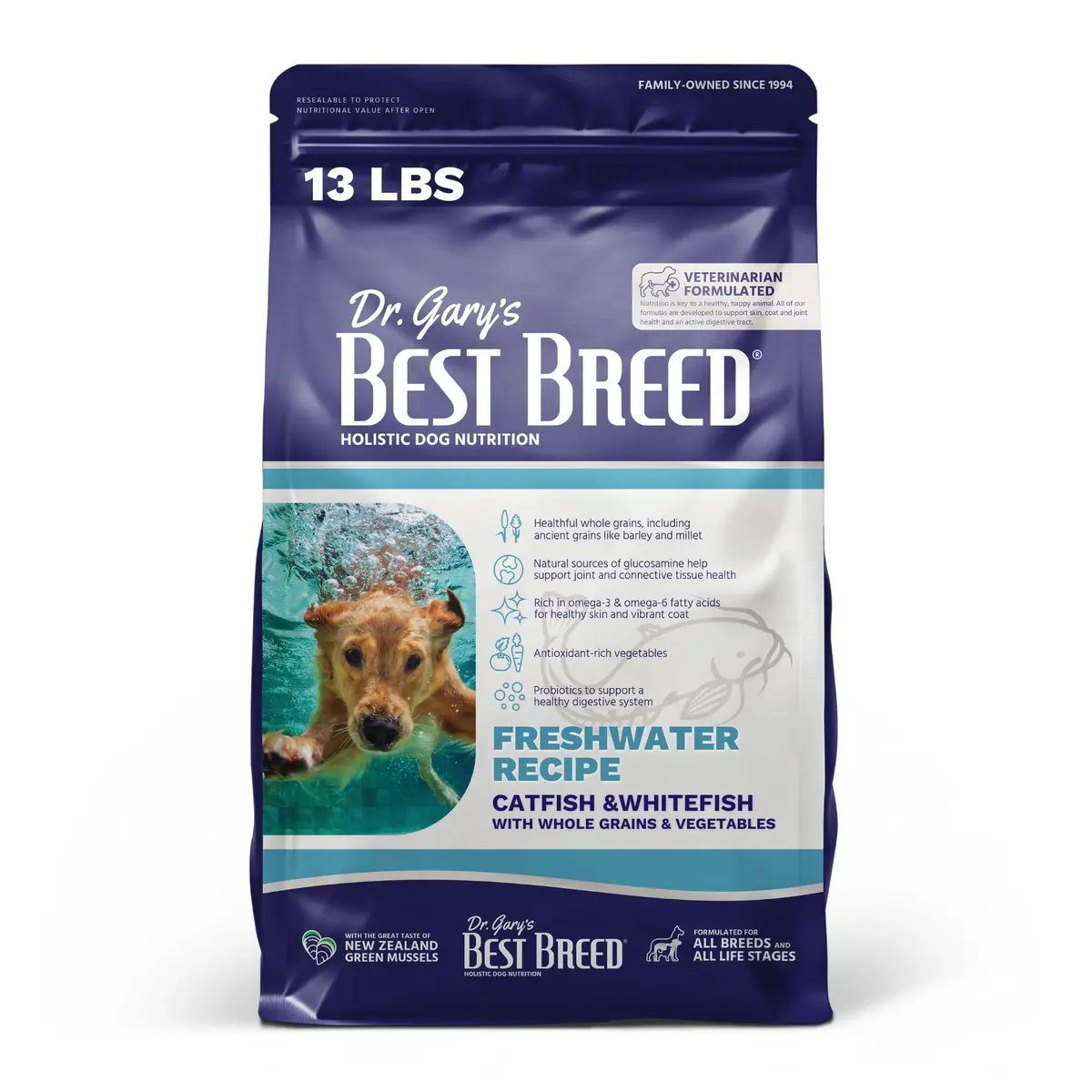 Best Breed Dr. Gary's Freshwater Recipe – Catfish & Whitefish Dry Dog Food 13 lb | Sensitive Skin & Stomach Formula - main product image