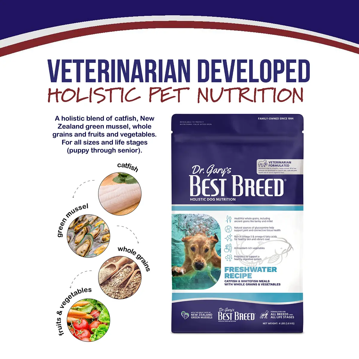 Best Breed Dr. Gary's Freshwater Recipe – Catfish & Whitefish Dry Dog Food 13 lb | Sensitive Skin & Stomach Formula - view 2
