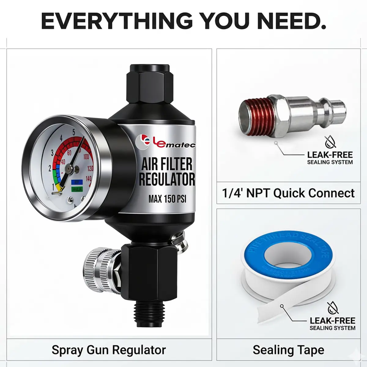 LE LEMATEC AI303-R1 Paint Sprayer Regulator with Gauge & Water Separator | Professional Air Control for Flawless Finishes - view 5