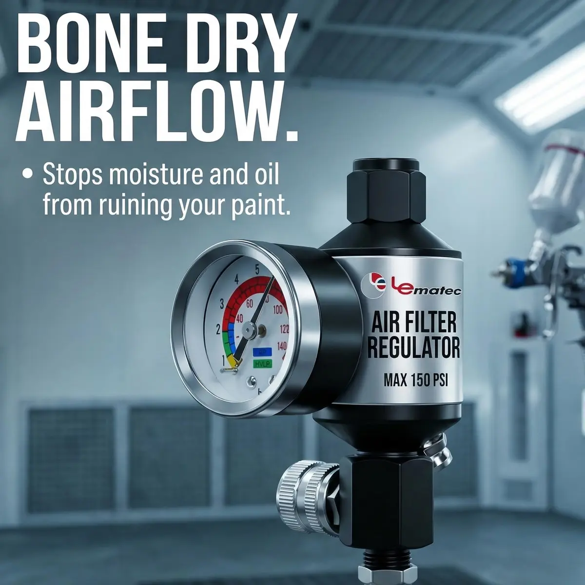 LE LEMATEC AI303-R1 Paint Sprayer Regulator with Gauge & Water Separator | Professional Air Control for Flawless Finishes - view 2