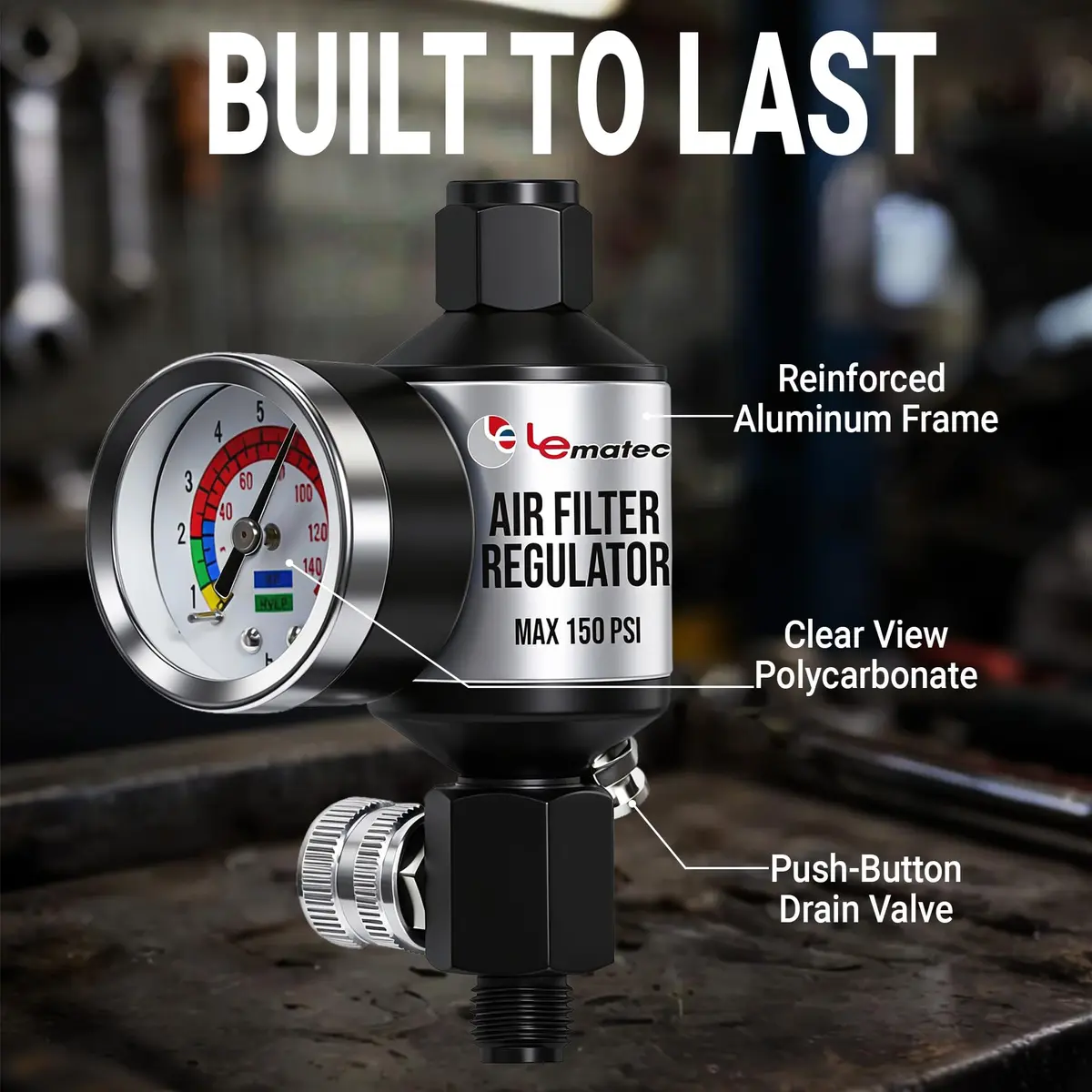 LE LEMATEC AI303-R1 Paint Sprayer Regulator with Gauge & Water Separator | Professional Air Control for Flawless Finishes - view 4