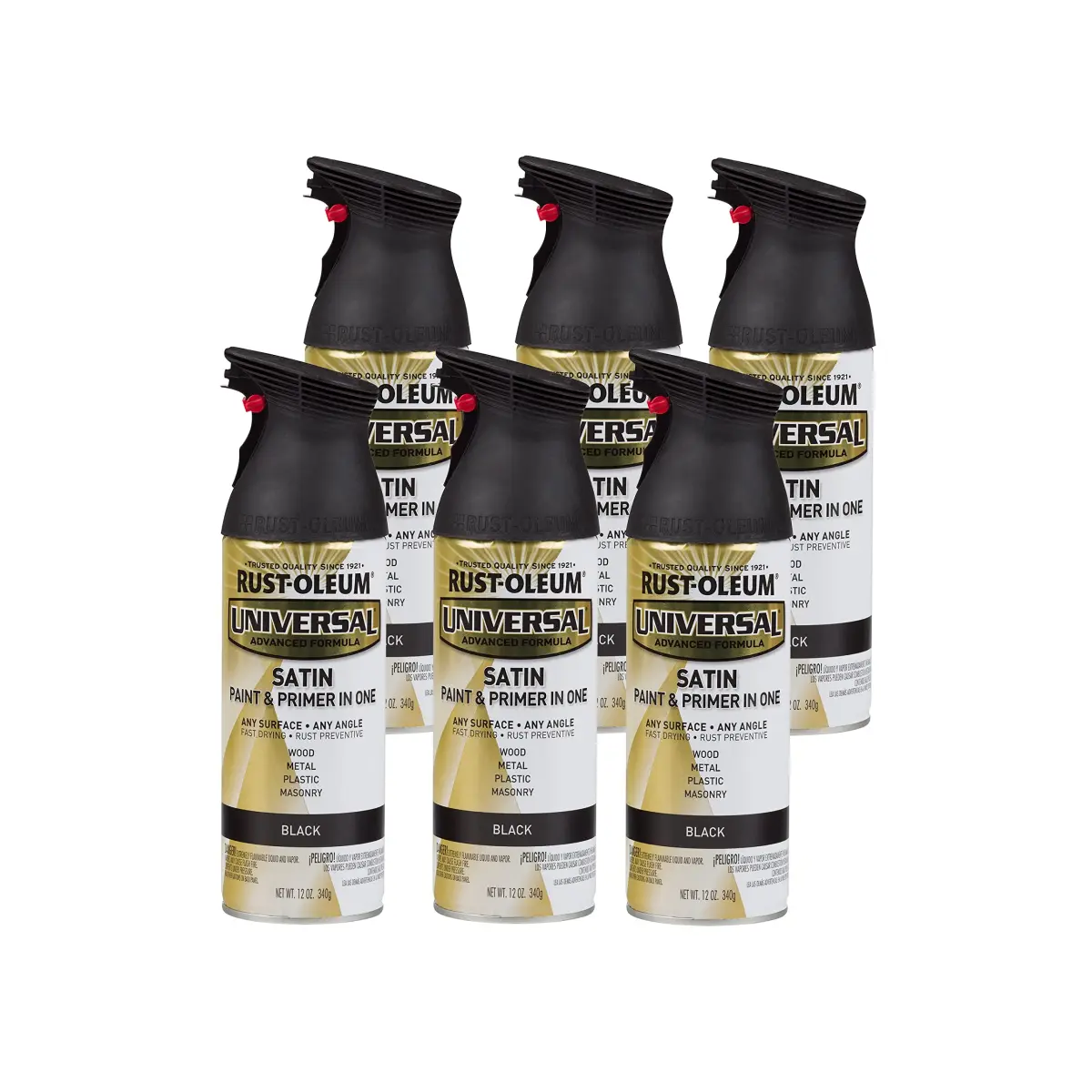 Rust-Oleum Universal All Surface Satin Black Spray Paint - 12 oz (Pack of 6) - main product image