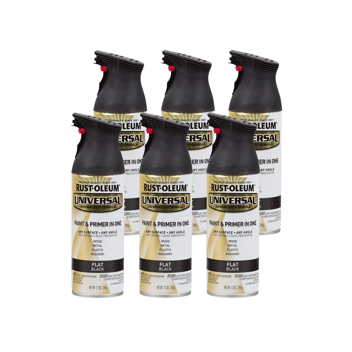 Rust-Oleum Universal Flat Black All Surface Spray Paint, 12 oz (Pack of 6) - main product image