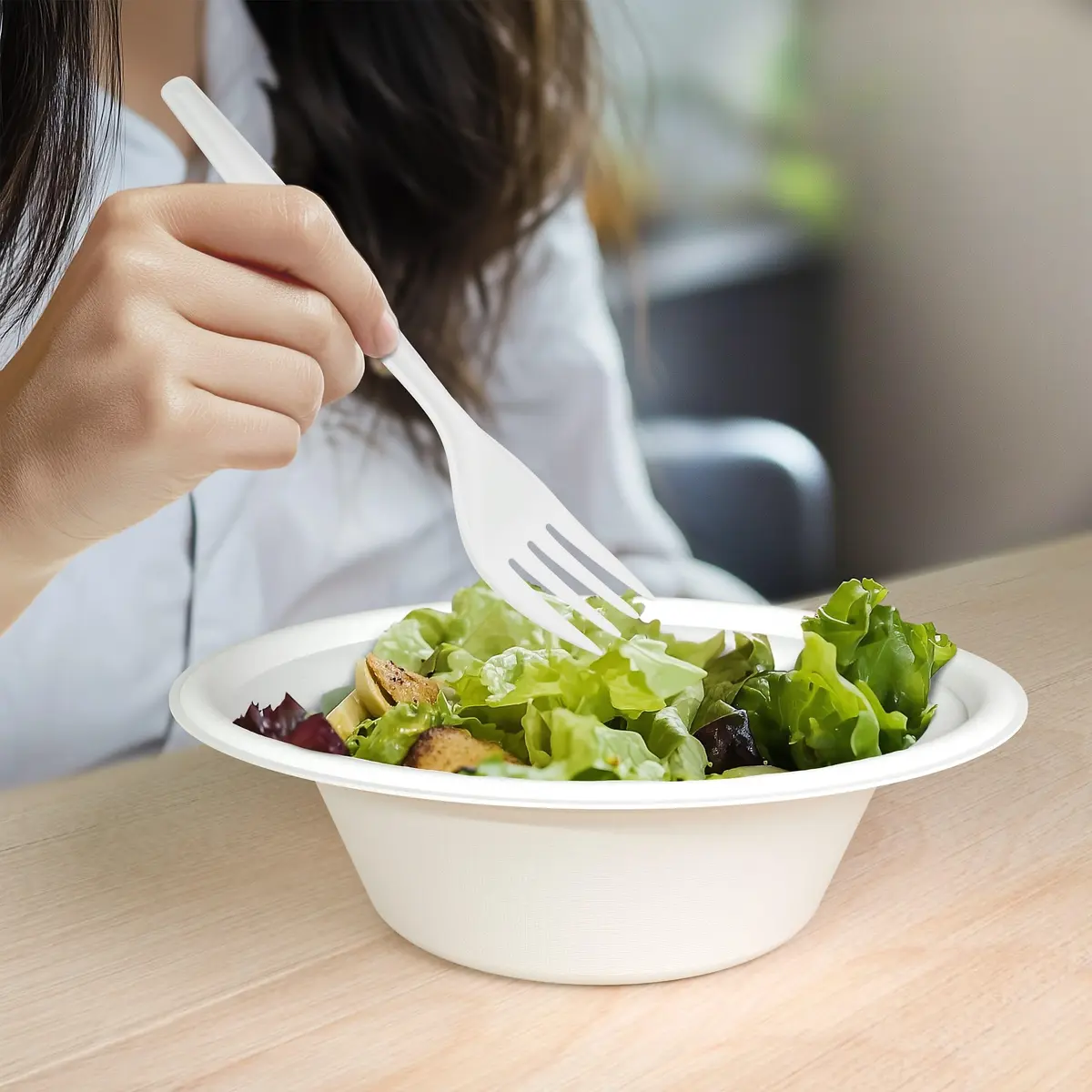 Perk Plastic Forks Mediumweight White 300-Count | Industrial Compostable Disposable Cutlery - view 6