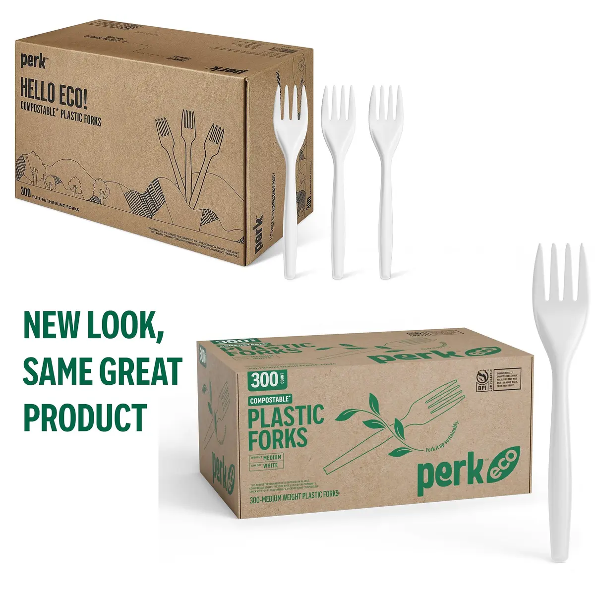 Perk Plastic Forks Mediumweight White 300-Count | Industrial Compostable Disposable Cutlery - view 2