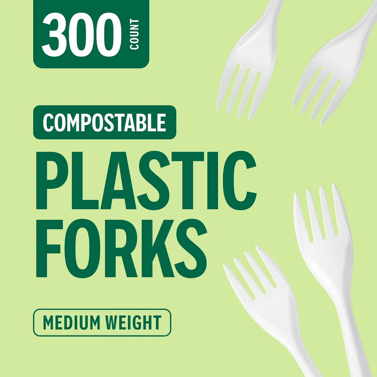 Perk Plastic Forks Mediumweight White 300-Count | Industrial Compostable Disposable Cutlery - view 3