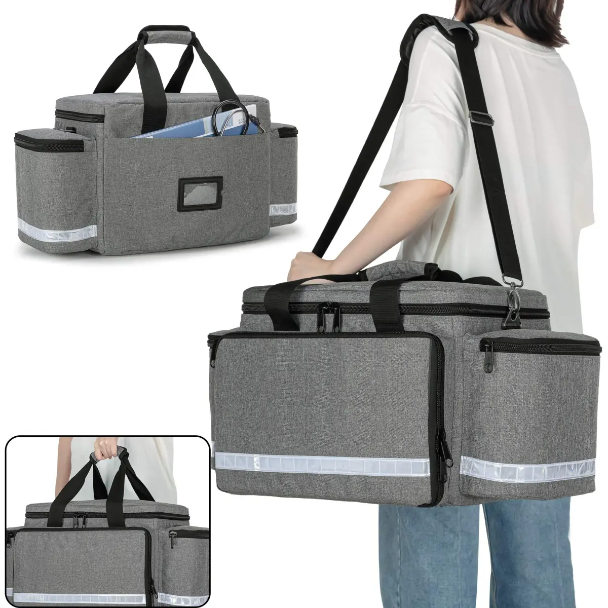 Trunab Trauma Bag with Dividers, EMT First Aid Pouch Medical Bag Empty, Grey 62.2cm x 29.7cm x 29.7cm - view 5