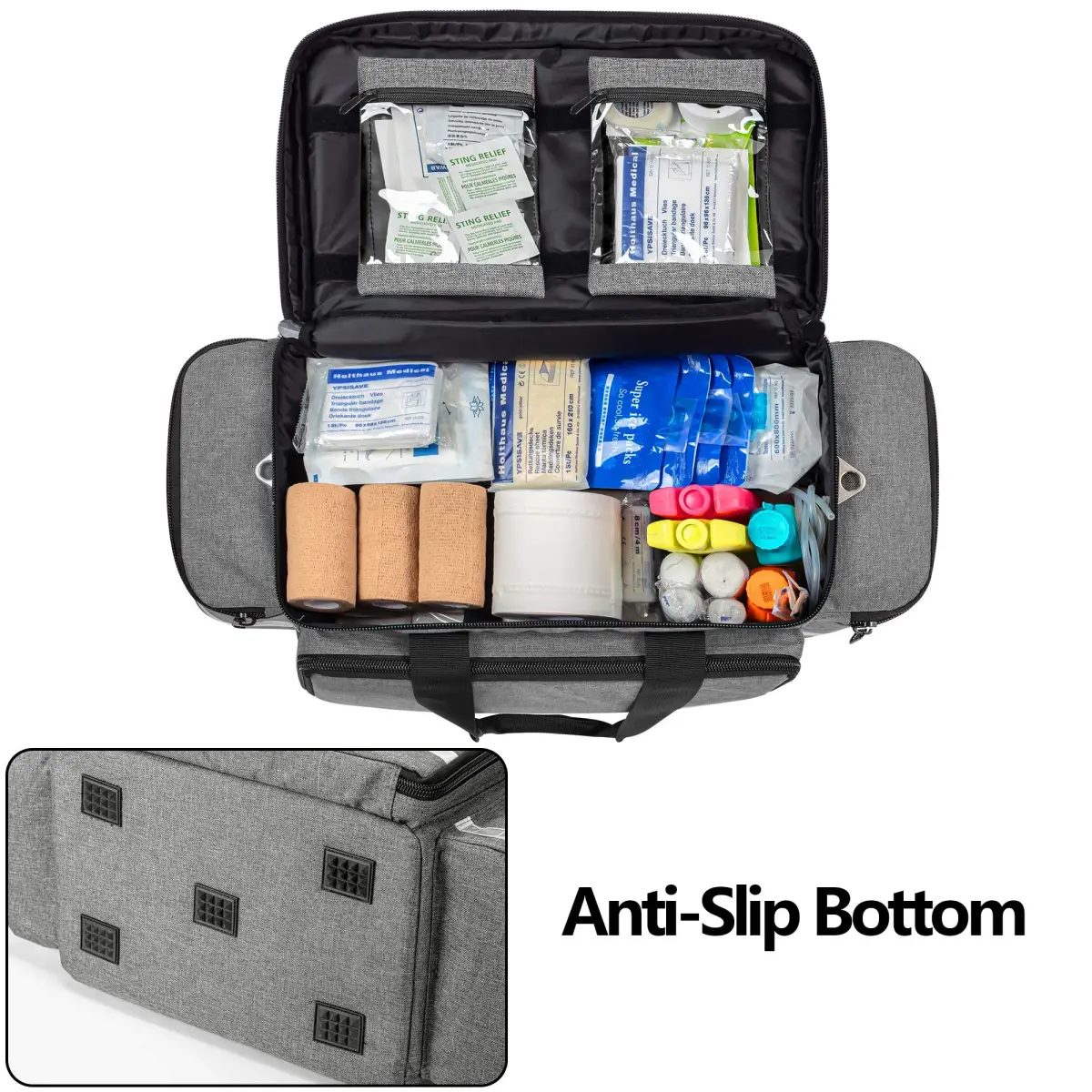 Trunab Trauma Bag with Dividers, EMT First Aid Pouch Medical Bag Empty, Grey 62.2cm x 29.7cm x 29.7cm - view 4