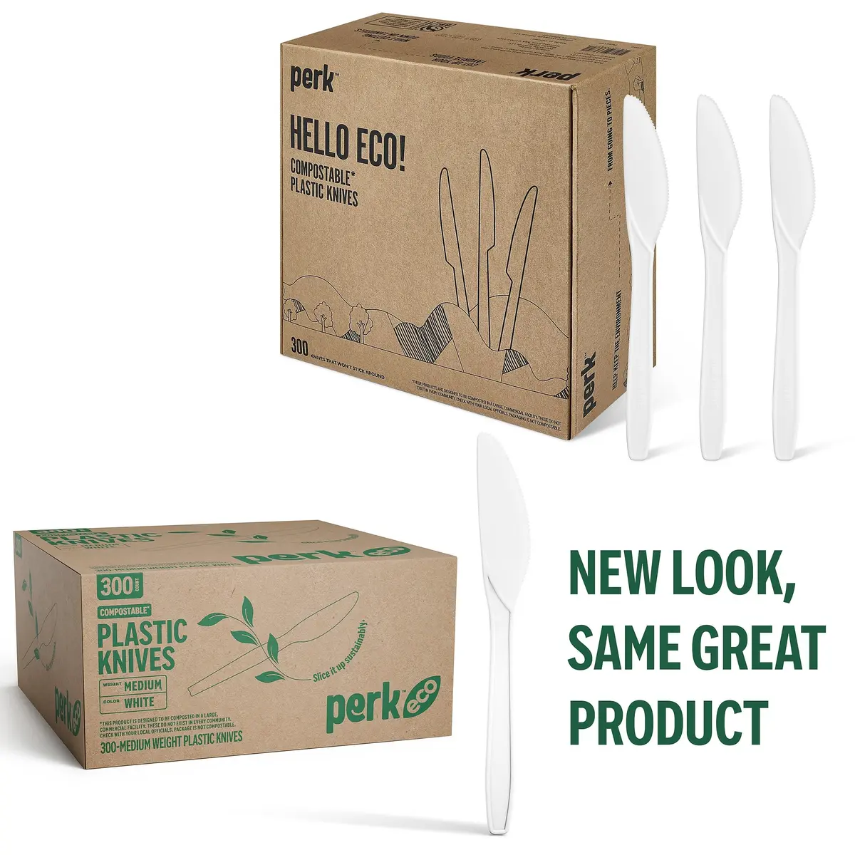 Perk Eco Compostable Knives 300 Count White | Industrial-Grade, Mediumweight, Eco-Friendly - view 2