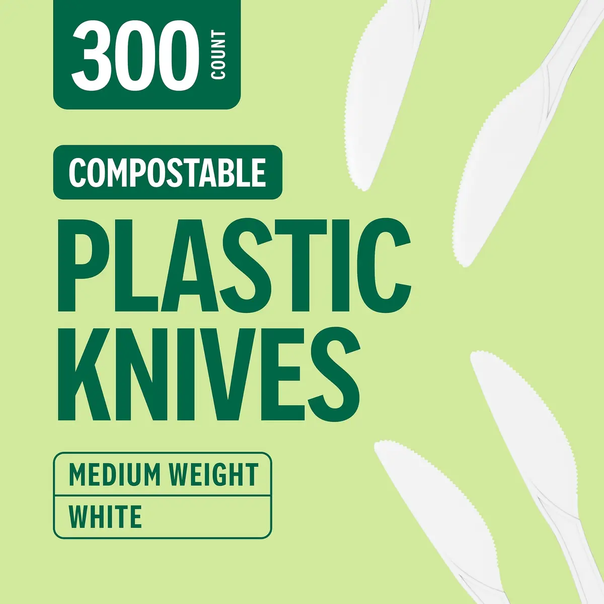 Perk Eco Compostable Knives 300 Count White | Industrial-Grade, Mediumweight, Eco-Friendly - view 3