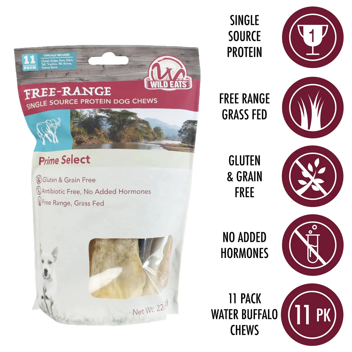 Wild Eats Water Buffalo Prime Bone Assortment Dog Chews 11 Pack, Grain Free | All Natural, Healthy & Grain Free Dog Treats - view 2