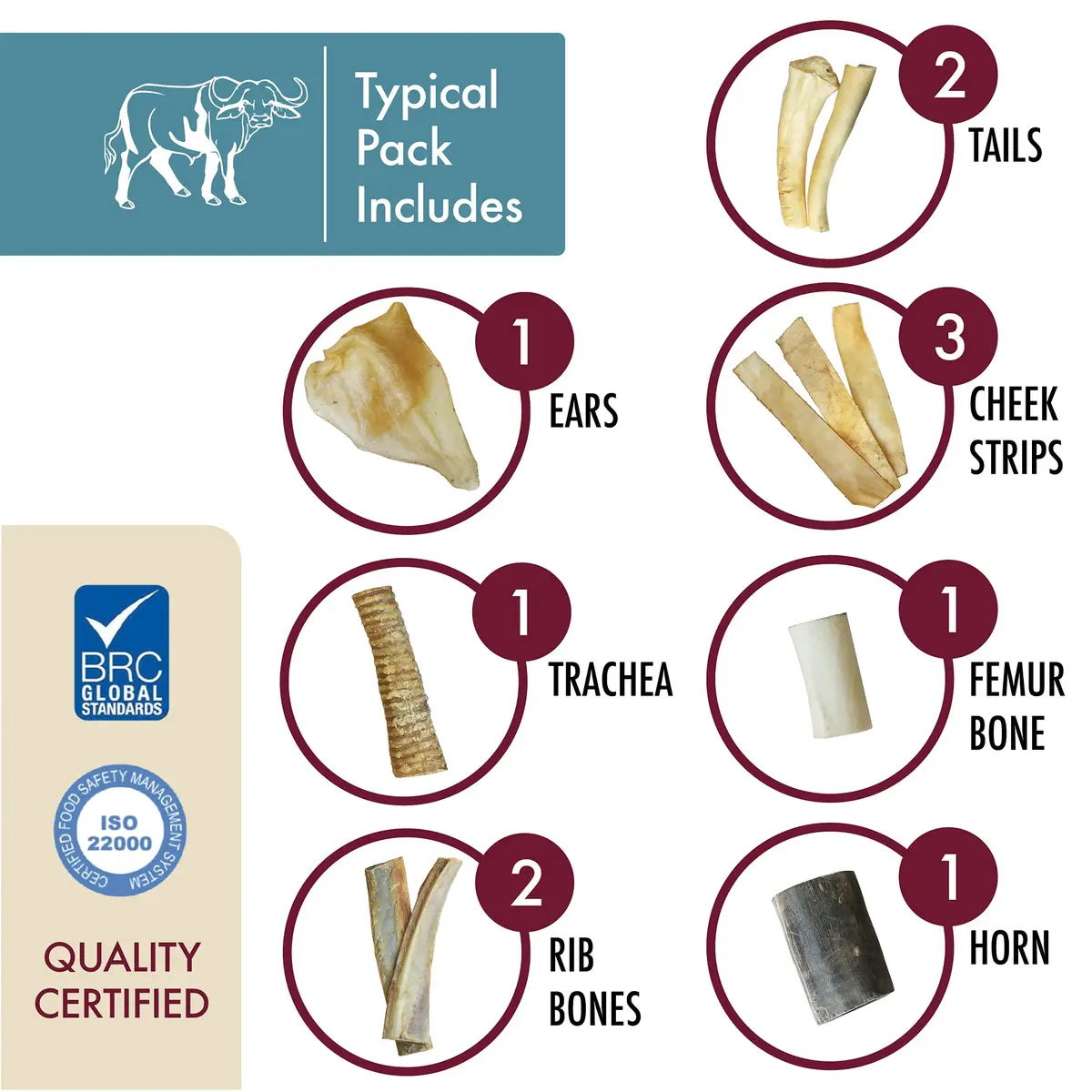 Wild Eats Water Buffalo Prime Bone Assortment Dog Chews 11 Pack, Grain Free | All Natural, Healthy & Grain Free Dog Treats - view 4