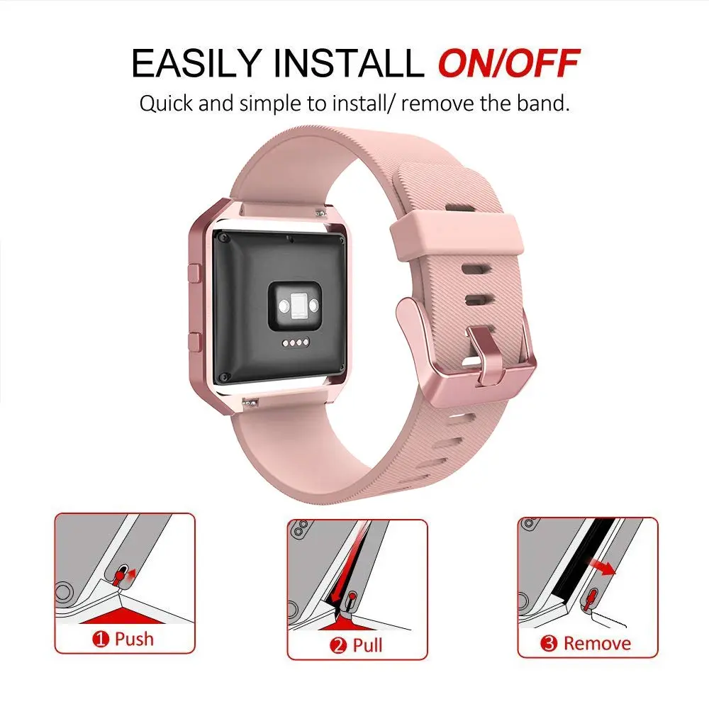 Simpeak Sport Band Compatible with Fitbit Blaze Small Pink | Silicone Wristband with Metal Frame - view 2