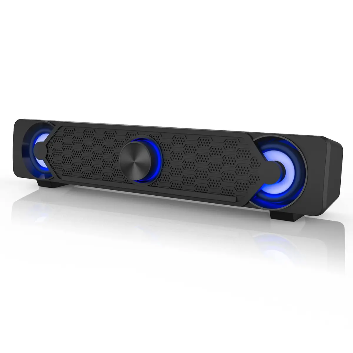 Smalody Mini Soundbar Computer Speakers | USB Powered Wired PC Speakers with Blue LED Lights - main product image