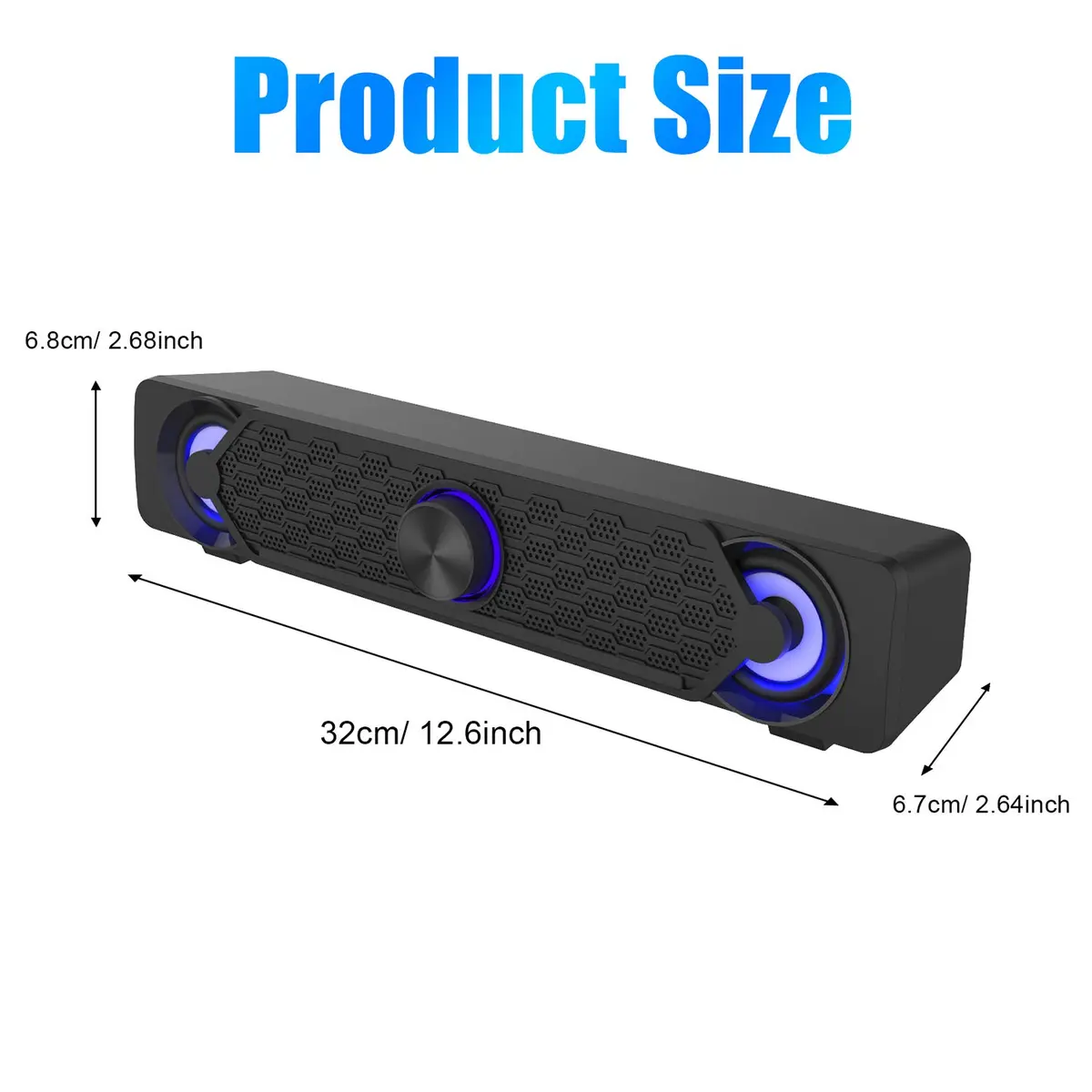 Smalody Mini Soundbar Computer Speakers | USB Powered Wired PC Speakers with Blue LED Lights - view 5