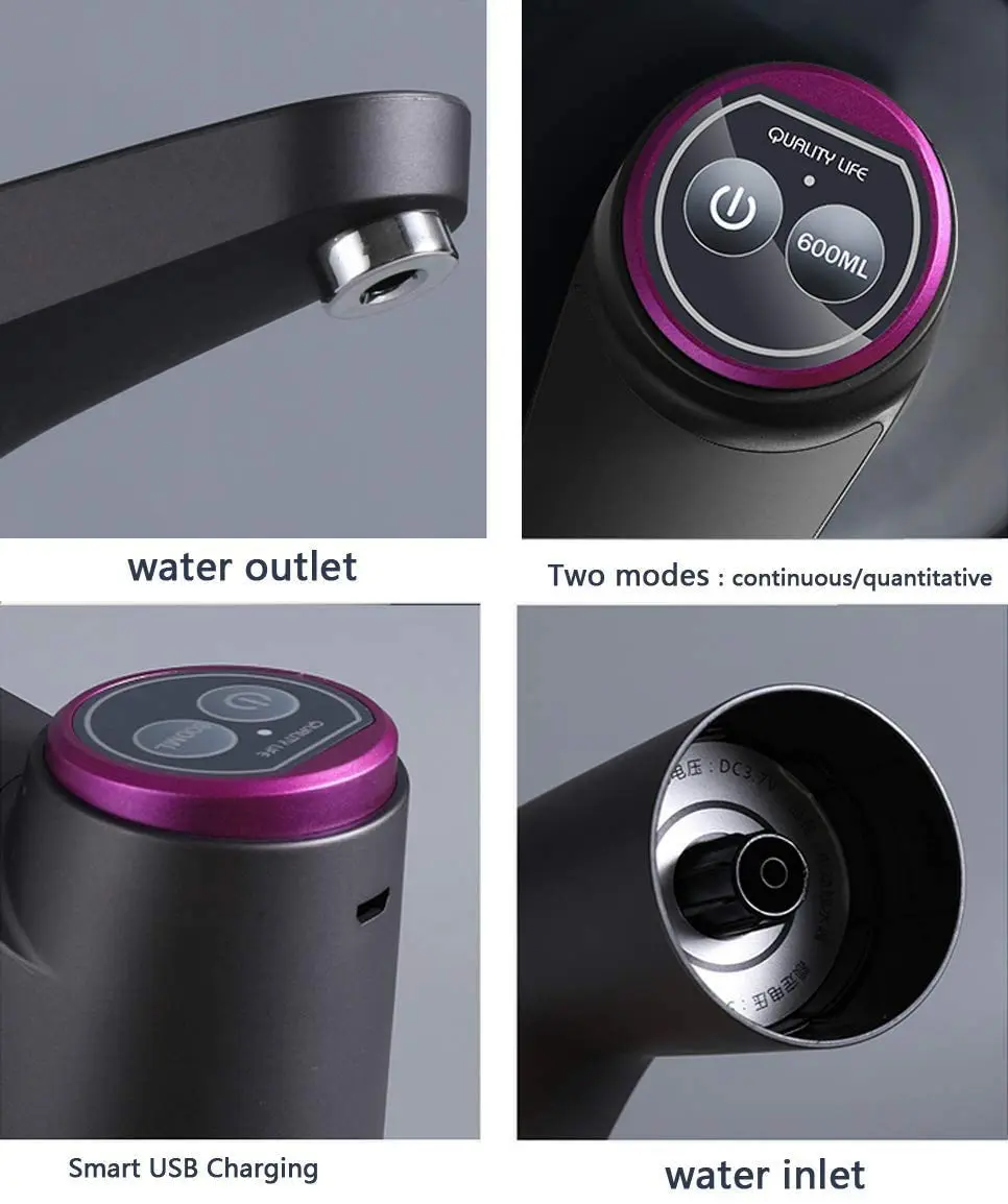 Cozy Blue Electric Water Bottle Pump for 3-5 Gallon Bottles | USB Rechargeable, 19L Capacity, Black - view 5
