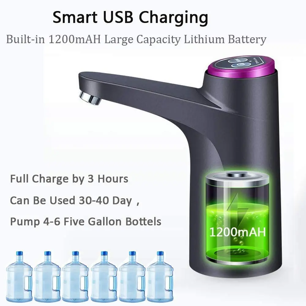 Cozy Blue Electric Water Bottle Pump for 3-5 Gallon Bottles | USB Rechargeable, 19L Capacity, Black - view 2